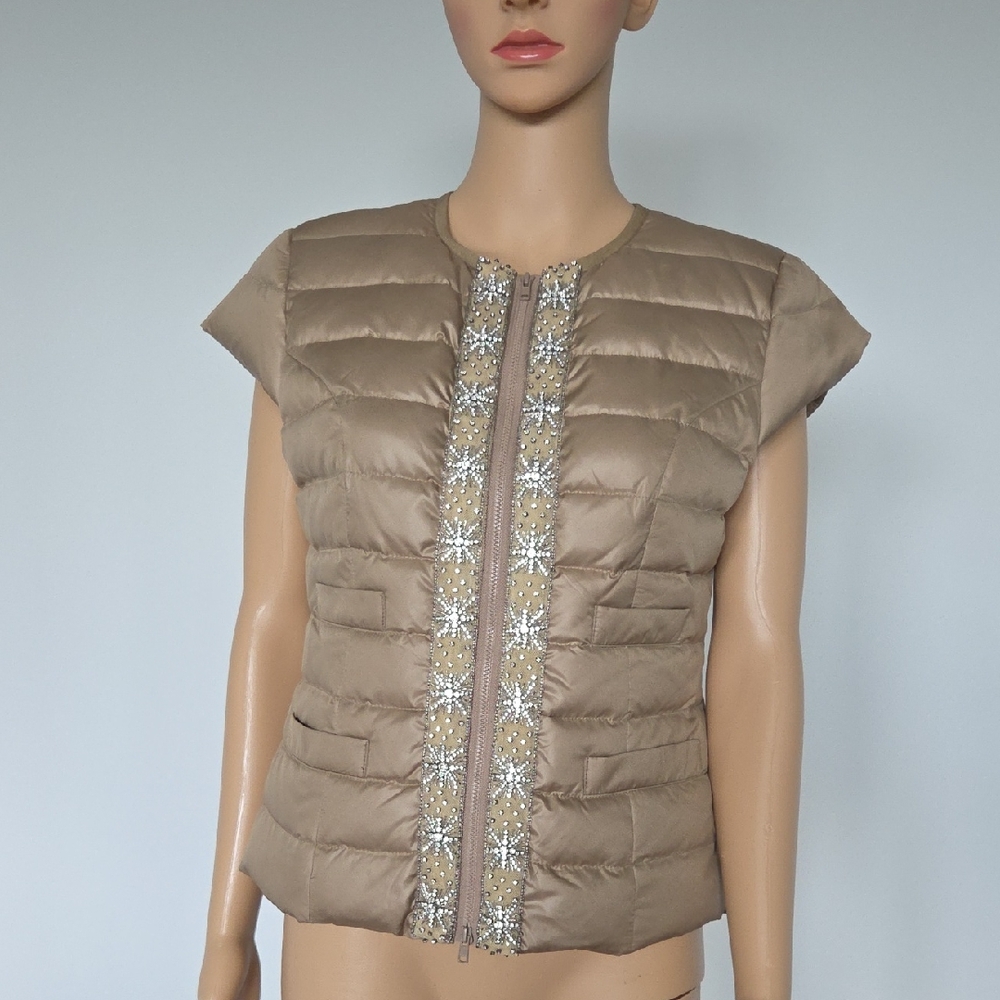 Chic Tan Puffer Vest with Sparkling Zipper
